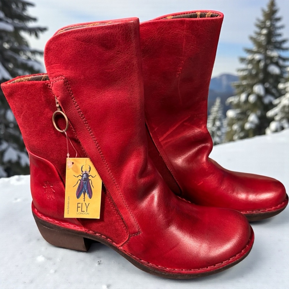 Fly London Heeled Booties Mely Red EU 37
US 6 NWT